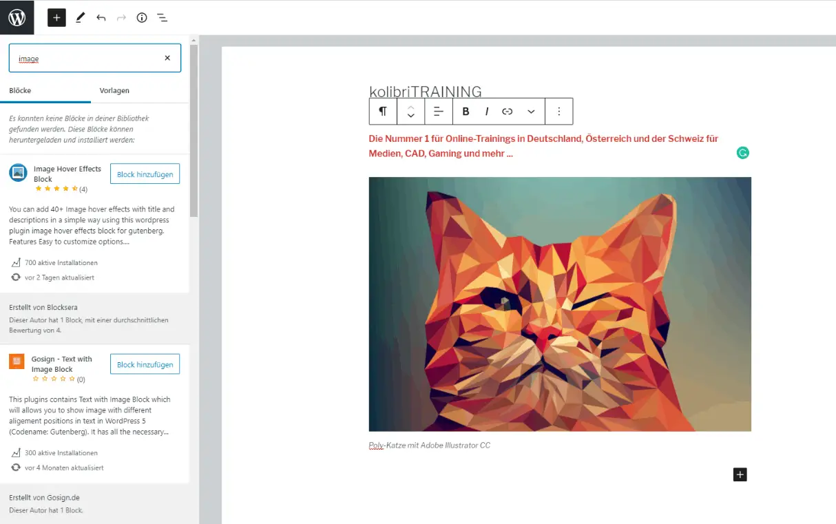 WordPress 5.5, Neuerungen, Neues integriertes Block-Verzeichnis