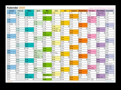 InDesign Kalender Template 2023, 2024 und 2025 gratis Download deutsch
