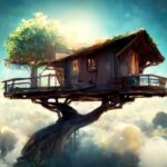 Ein-Baumhaus-in-den-Wolken-an-einem-sonnigen-Tag-surreal-2