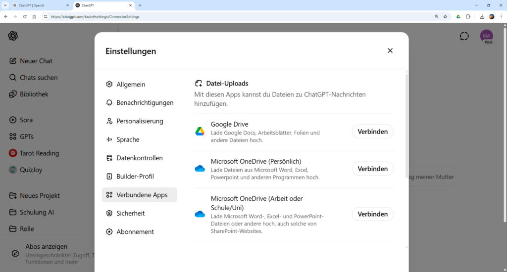 Copilot ChatGPT Schulung Einstellungen