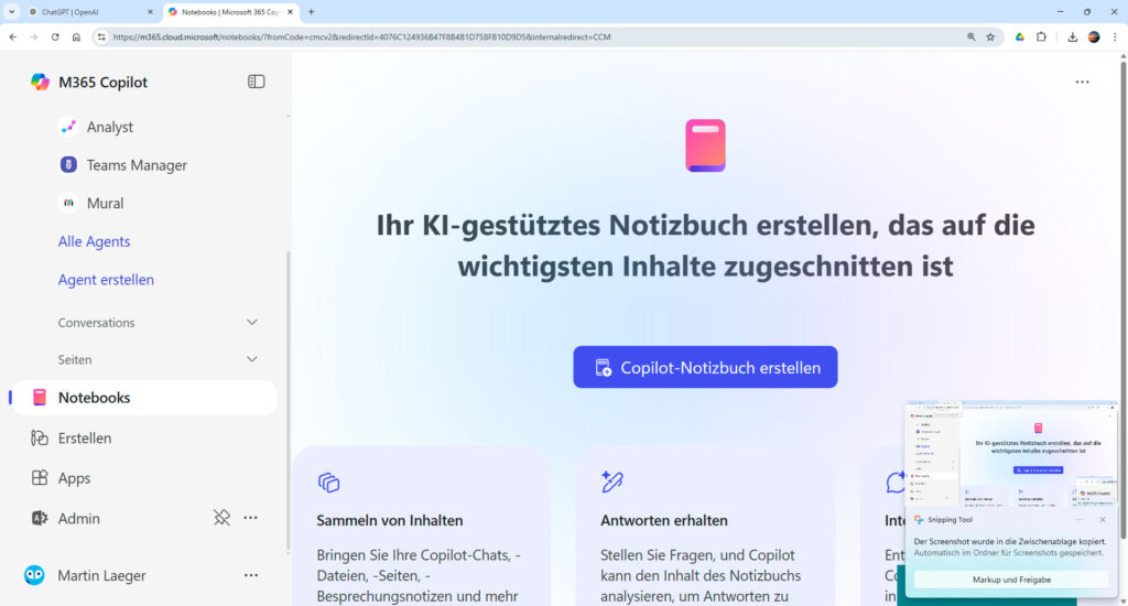 Copilot ChatGPT Schulung Notizbuch