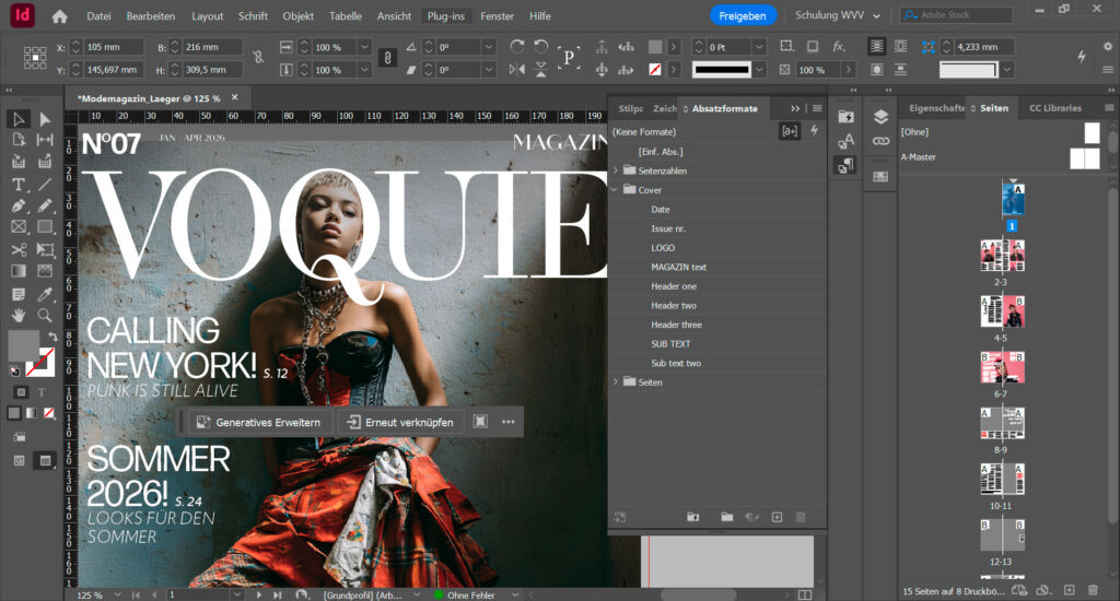 Adobe InDesign Aufbau Schulung