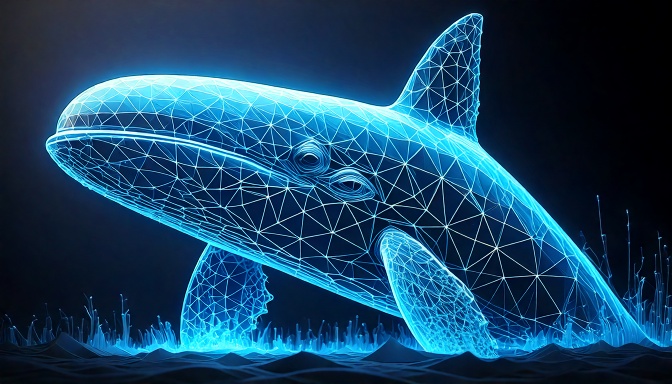 Photoshop Schulung Beispiel Firefly KI generiertes Bild eines Walfisches mit Polygon Effekt, unserTRAINING.de