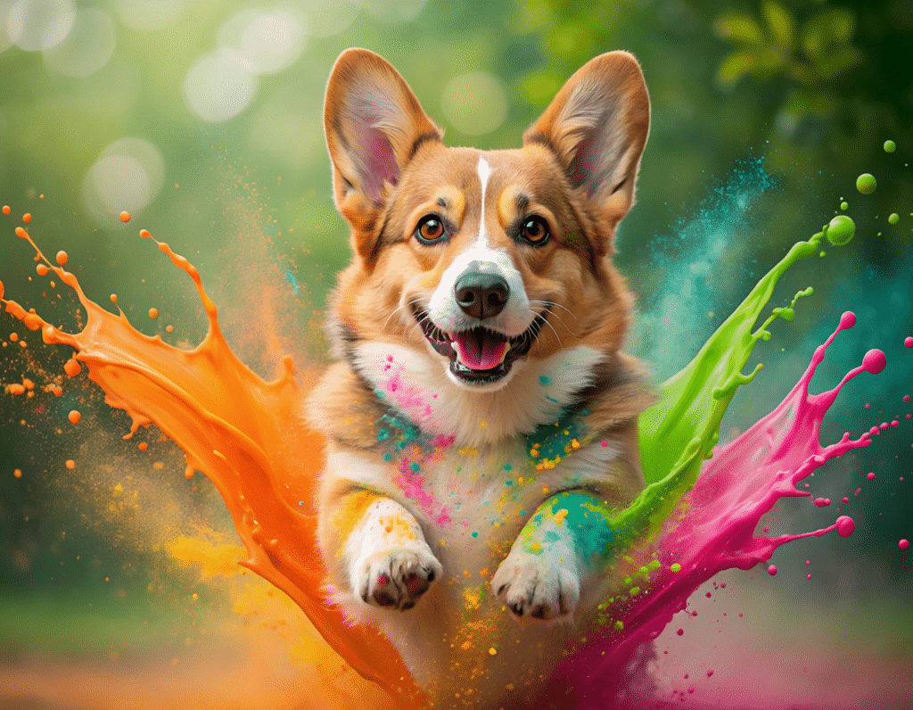Firefly Schulung unserTRAINING, Beispiel generiert mit Firefly 5, Hund springt, Farbkleckse
