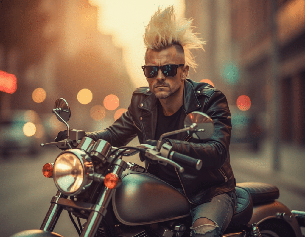 unserTRAINING Firefly Schulung, Beispiel generiert mit Firefly 5, MAnn mit Irokese auf Motorrad