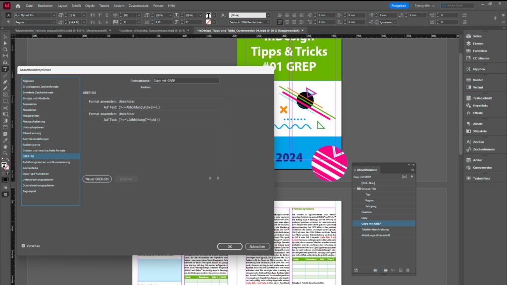 Adobe InDesign für Fortgeschrittene Kurs Beispiel Automatisierung mit GREP Stilen