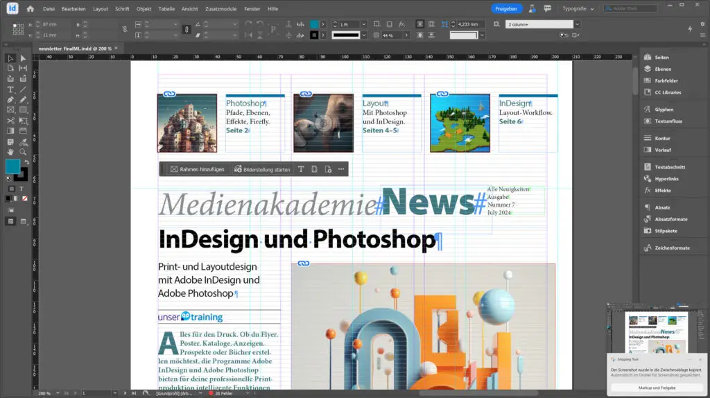 Newsletter Gestaltung Schulung Magazin InDesign