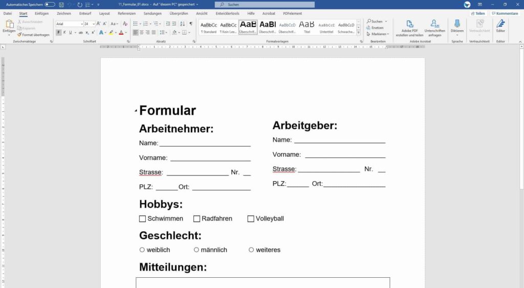 Kurs Barrierefreie Dokumente Word Formular