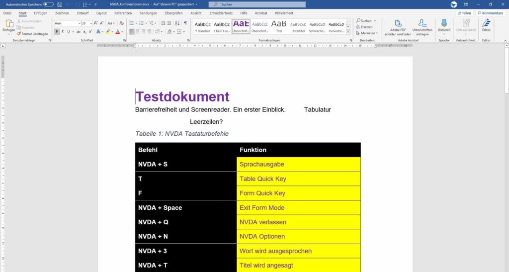 Kurs Barrierefreie Dokumente Word Tabelle
