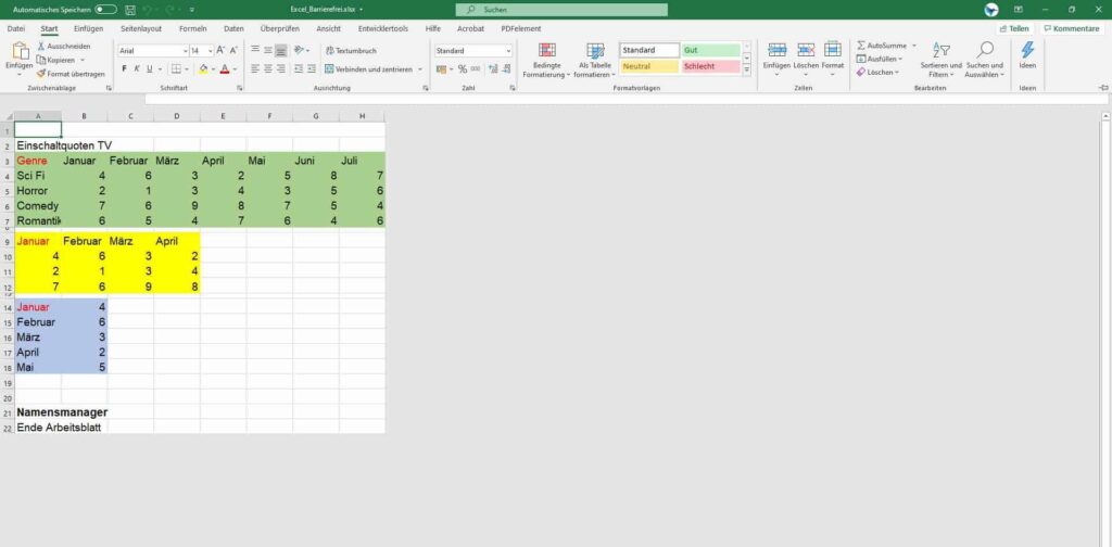 Kurs Barrierefreie Dokumente Excel