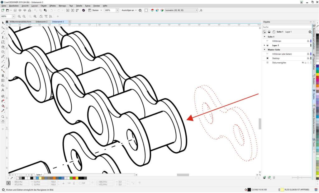 CorelDESIGNER Grundlagen Schulung Beispiel Zeichnung Technik