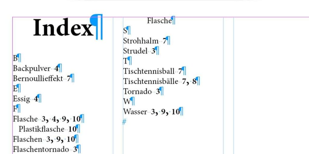 Adobe InDesign für Fortgeschrittene Kurs Beispiel Index Erstellung