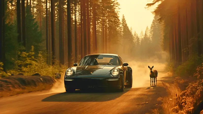 Adobe Photoshop Kurs KI AI generiert Animation Porsche und Reh