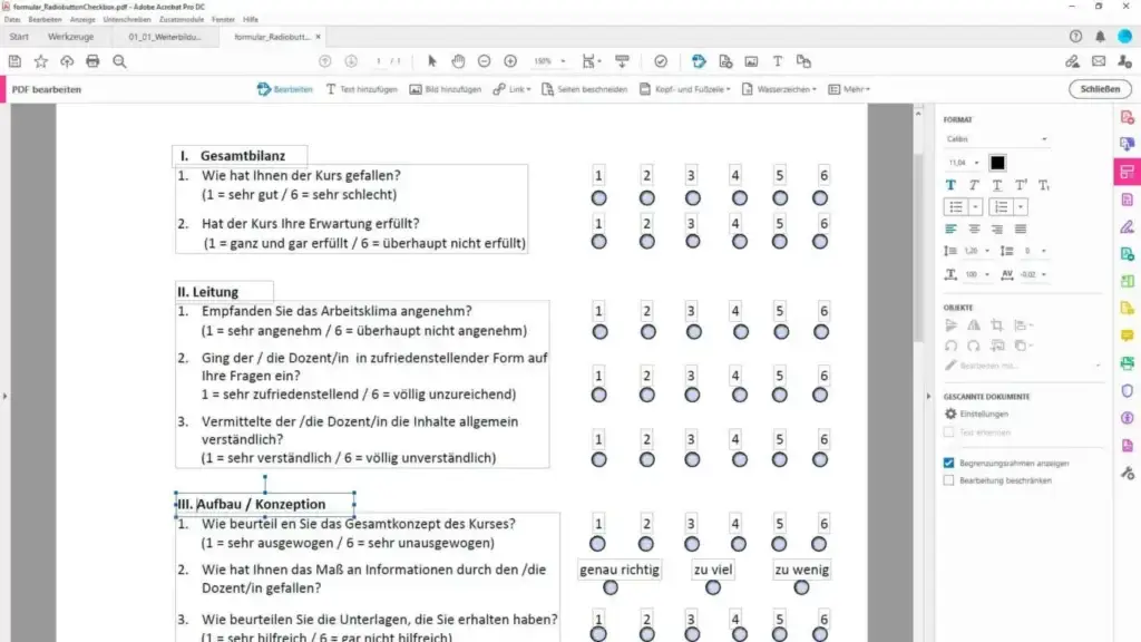 Barrierefreie Formulare mit Word und Adobe Acrobat DC Online Schulung unsertraining,de Auswertung