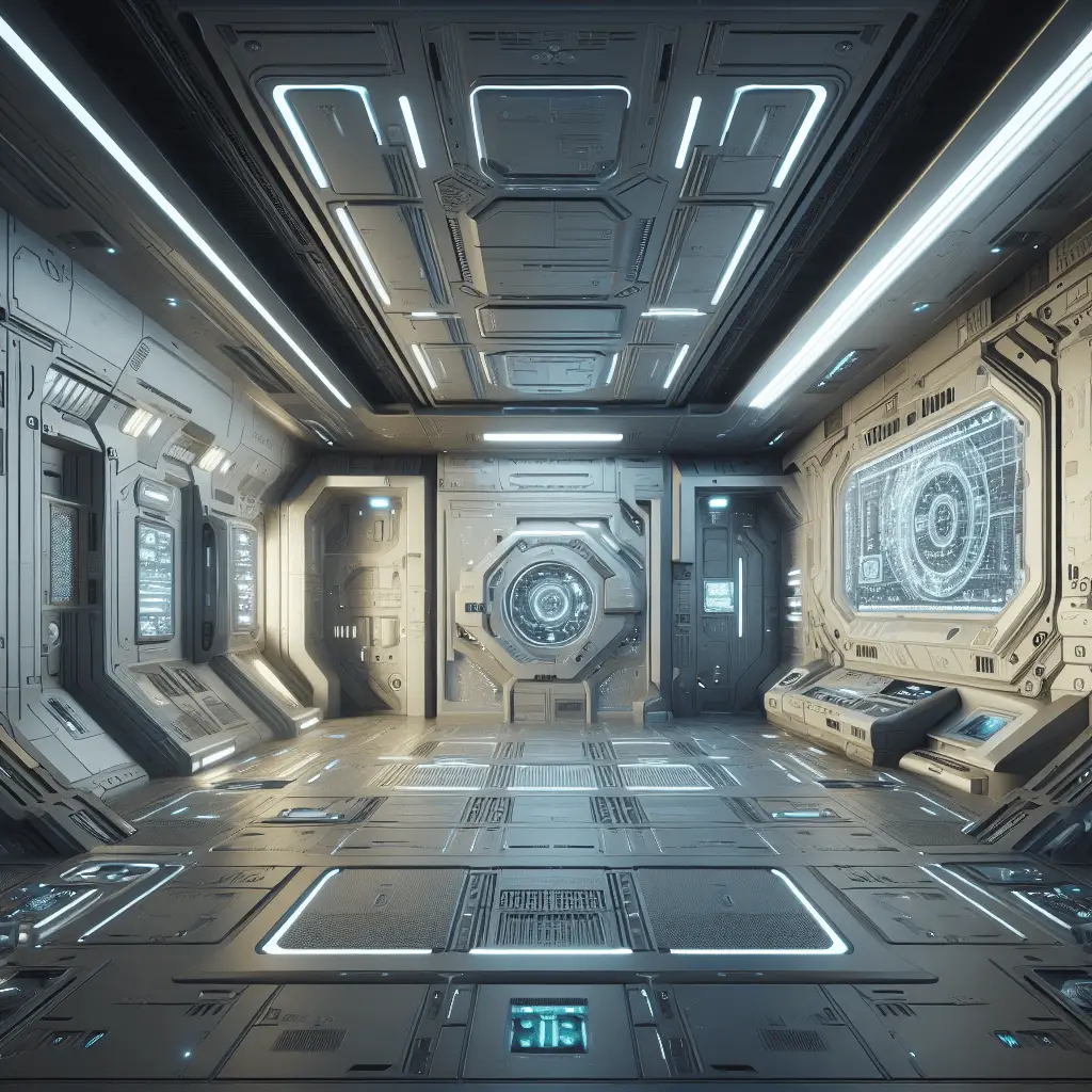 Mit DALL E3 KI generiertes Bild, 3D Raum Futuristisch, Prompt, Schulung Beispiel