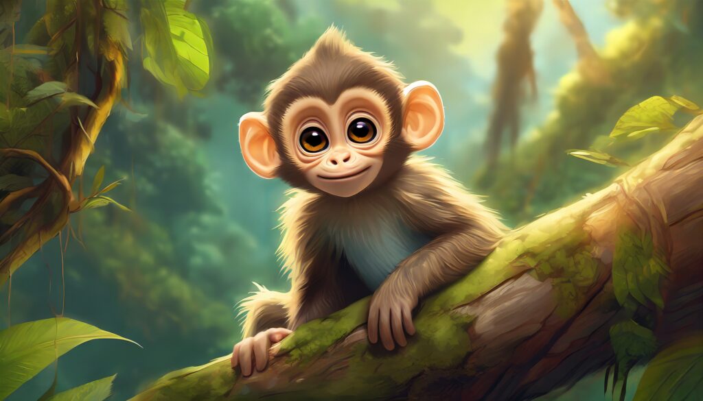 Mit der KI Adobe Firefly generiertes Bild, Affe Gemälde, Affen-Baby, Prompt Schulung