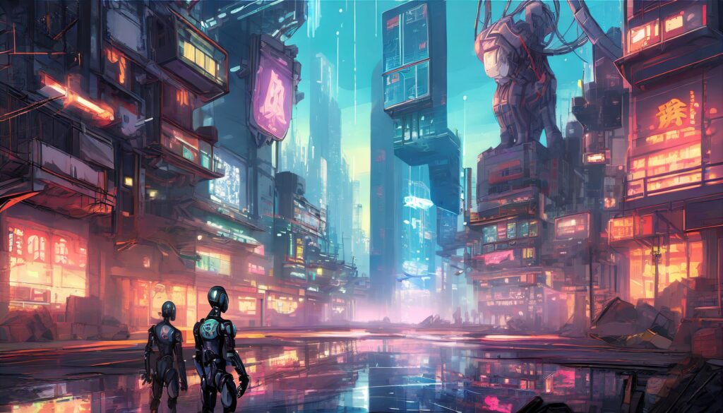 Mit der KI Adobe Firefly generiertes Bild, Cyberpunk, Prompt Schulung Beispiel 2