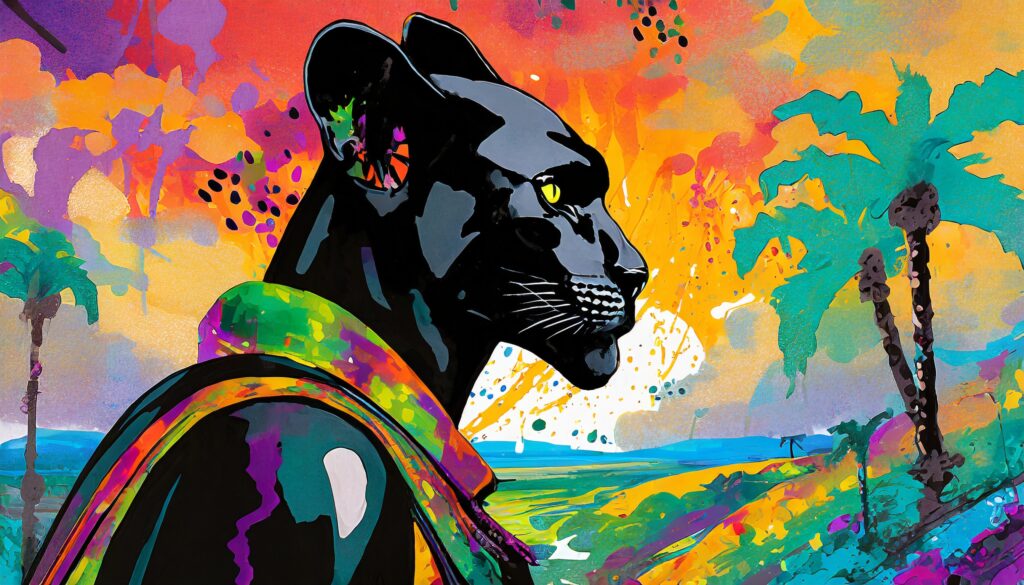 Mit der KI Adobe Firefly generiertes Bild, Popkultur Big Panther, Prompt Schulung