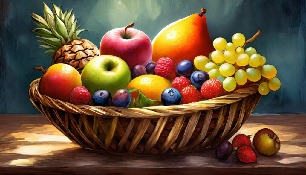 Obst Stilleben, Adobe Firefly AI, Prompt Schulung