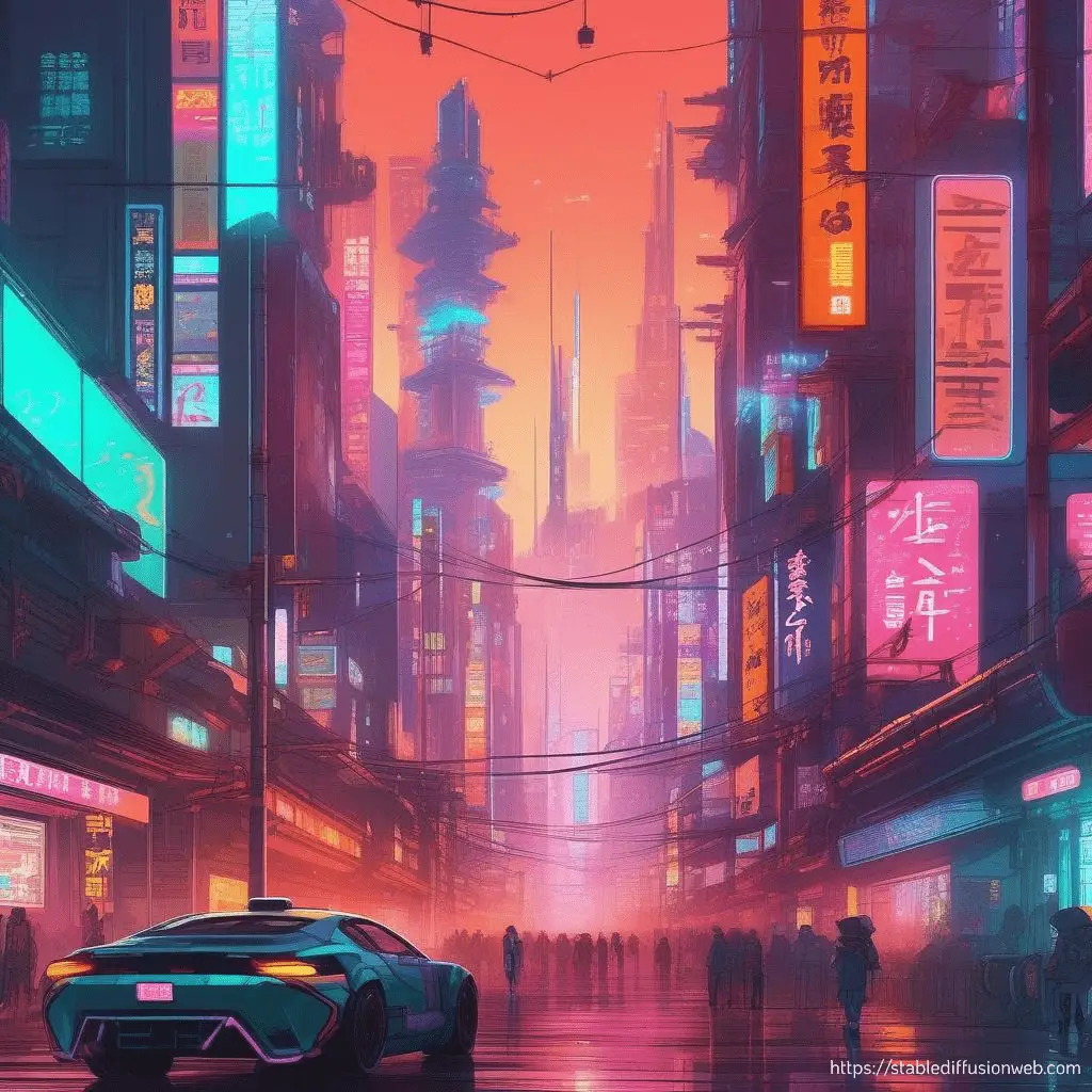 Mit der KI Stable Diffusion generiertes Bild, Cyberpunk, Prompt Schulung
