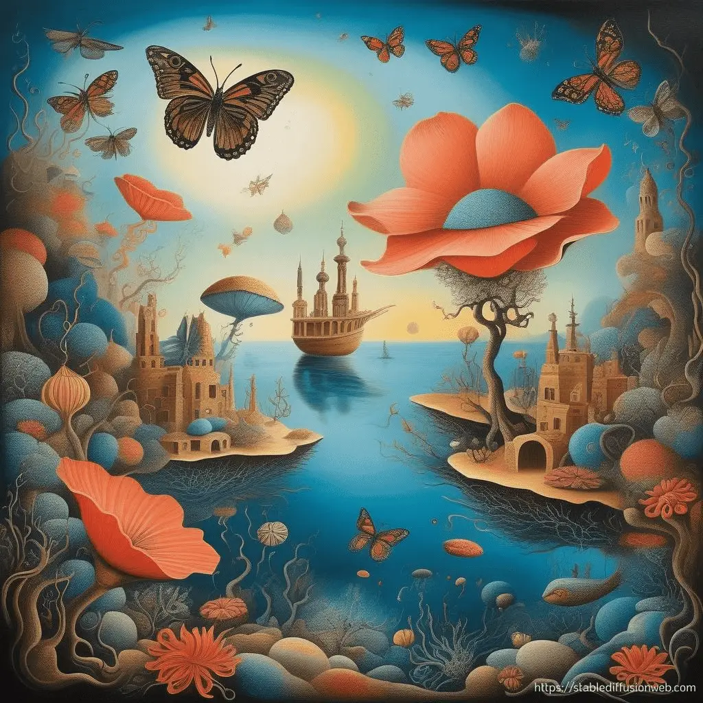 Mit der KI Stable Diffusion generiertes Bild, Surrealismus, Prompt Salvadore Dali Schulung