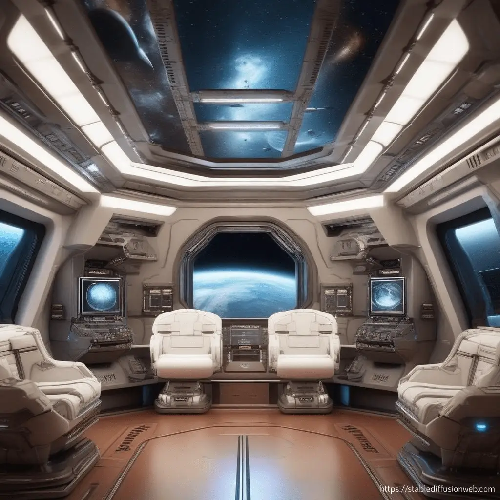 Mit Stable Diffusion KI generiertes Bild, 3D Raum Futuristisch, Prompt, Schulung Beispiel