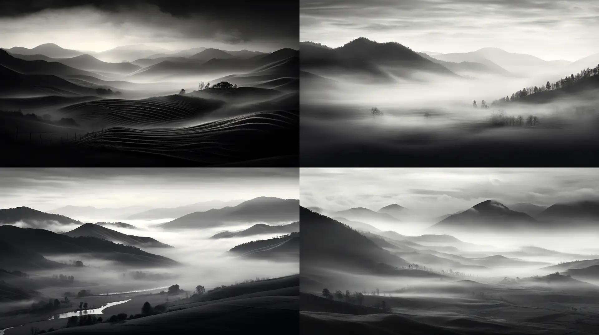 Mit Midjourney 5.2 AI generiertes SW schwarz-weiss Bild, Prompt, Schulung