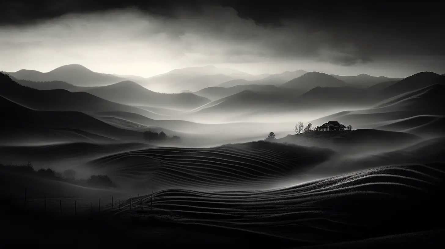 Mit Midjourney 5.2 AI generiertes SW schwarz-weiss Bild, Prompt, Schulung Beispiel