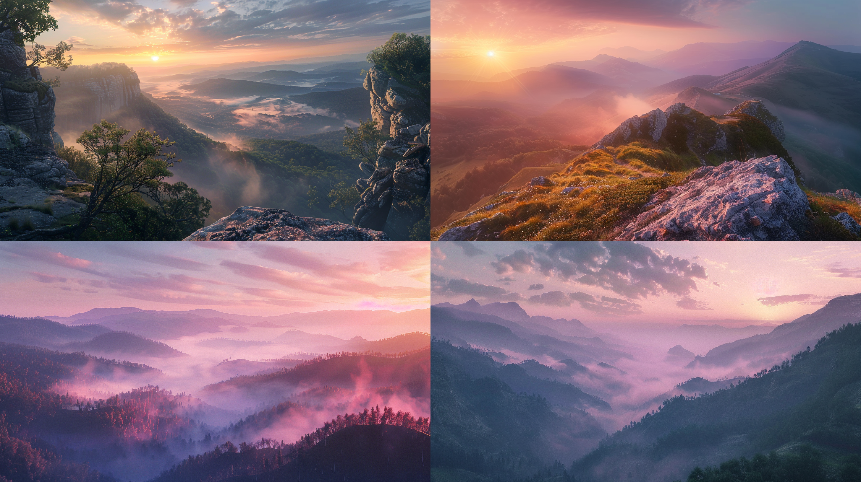 Midjourney AI Bild: Sonnenaufgang in den Bergen