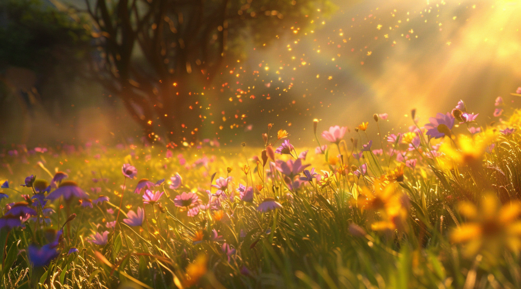 Generiert mit Midjourney Blumenwiese im Sonnenlicht