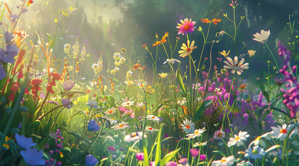 Generiert mit Midjourney Frühling Blumenwiese gemalt