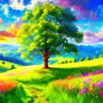 Firefly Dreamlike summer grassland landscape with a tree 27263 (1)