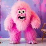 Firefly a photo of a big pink fur monster standing in a purple room 33518 (1)