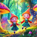 Firefly bunte zwerge laufen in einem zauberwald an riesigen fliegenpilzem vorbei 27263 (2)