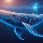 Firefly generate a whale looks like a wireframe or low poly construction under dark blue water with (3)