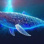 Firefly generate a whale looks like a wireframe or low poly construction under dark blue water with (6)