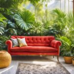 Firefly wohnzimmer mit vielen pflanzen und einem roten sofa 27263