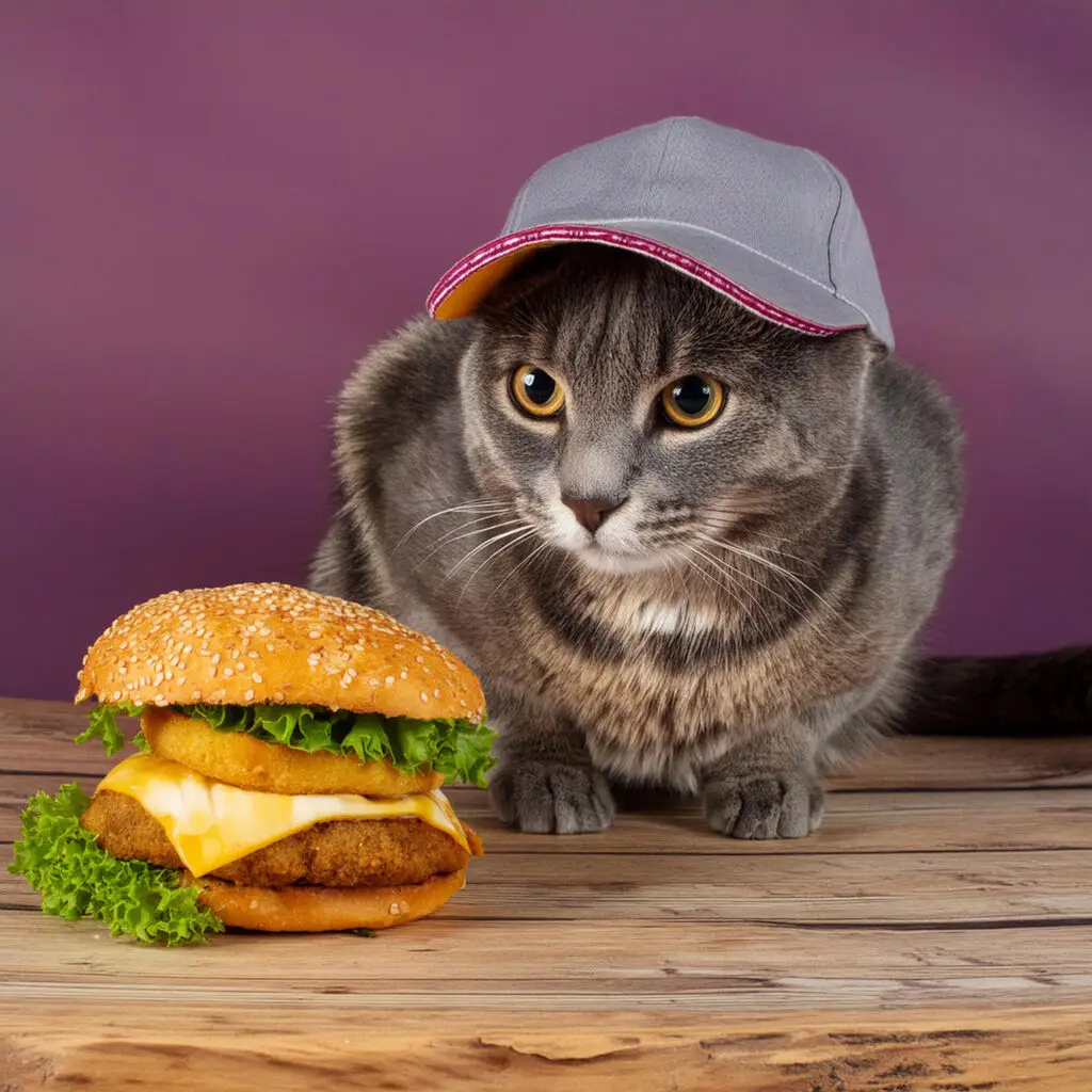 Adobe AI generiert Image 3 Firefly - Katze mit Cheeseburger