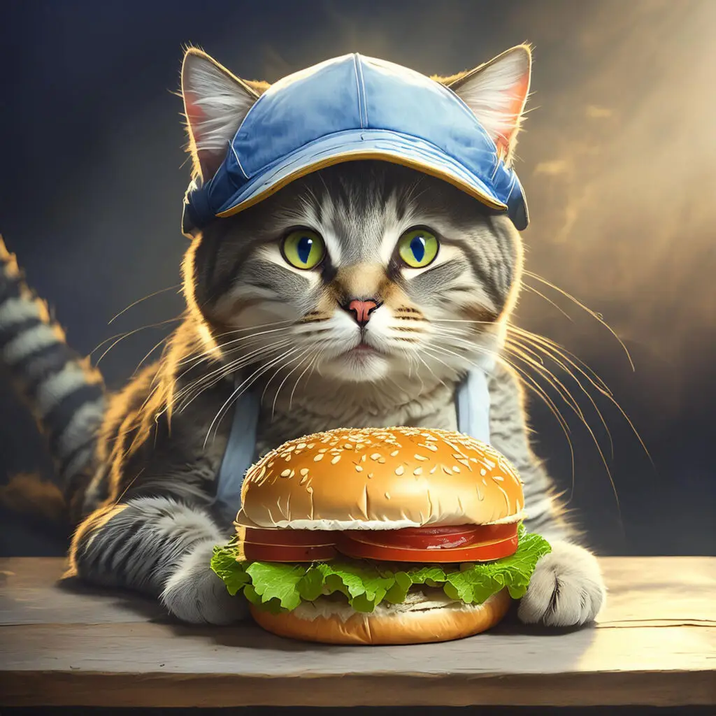 Adobe AI generiert Image 3 Firefly - Katze mit Hamburger