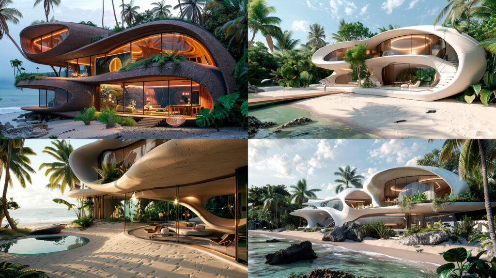 Frank Lloyd Wright, Zaha Hadid and Frank Gehry Architektur KI generiert - AI