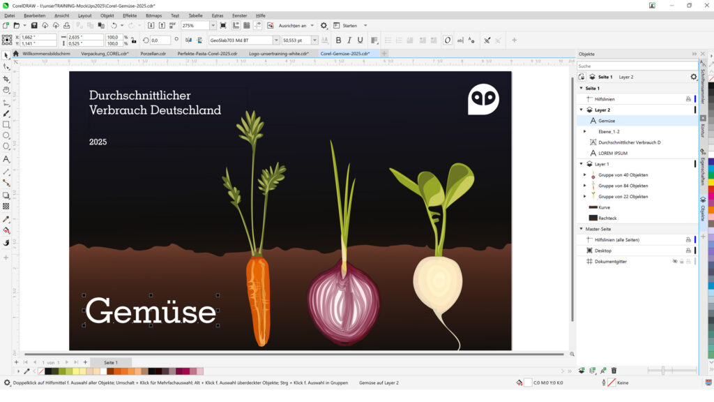 Corel Draw Schulung Beispiel Fortgeschrittene Gemüse Vektorgrafik