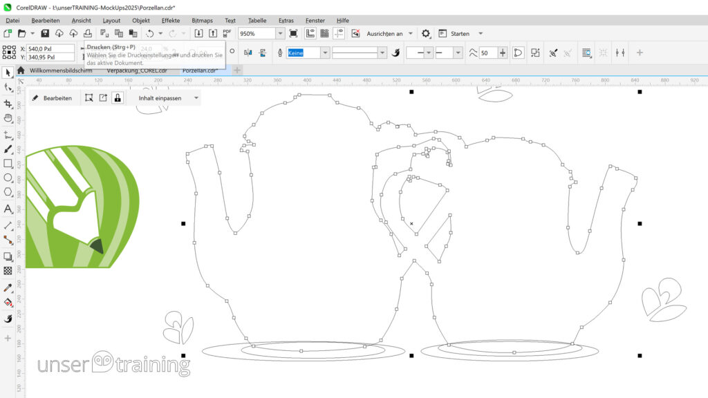Corel DRAW Schulung Beispiel Ansicht Umriss