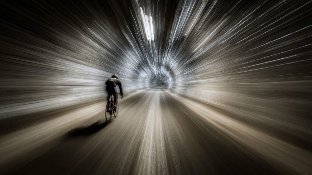 Midjourney Bewegung Fahrradfahrer Zoom Effekt Radialer Weichzeichner Beispiel 3