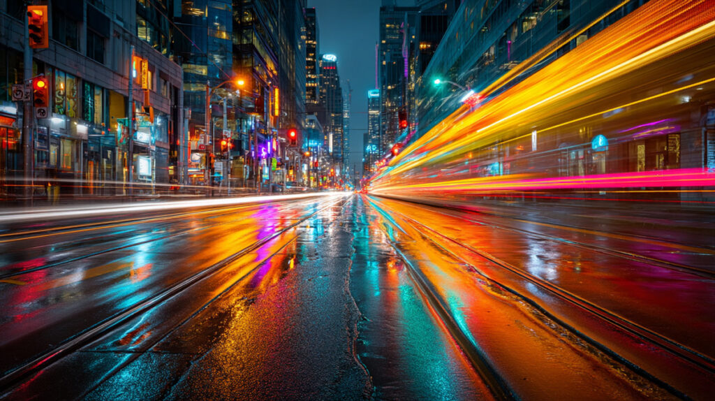 Midjourney City Licht Langzeitfotografie Dynamik Lichtmalerei Effekt Beispiel 4