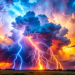 Firefly_Color splitter in dark navy blue and lightning orange flashes of a supercell thunders 869423