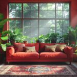 Firefly_Wohnzimmer mit vielen Pflanzen und einem roten Sofa 761012
