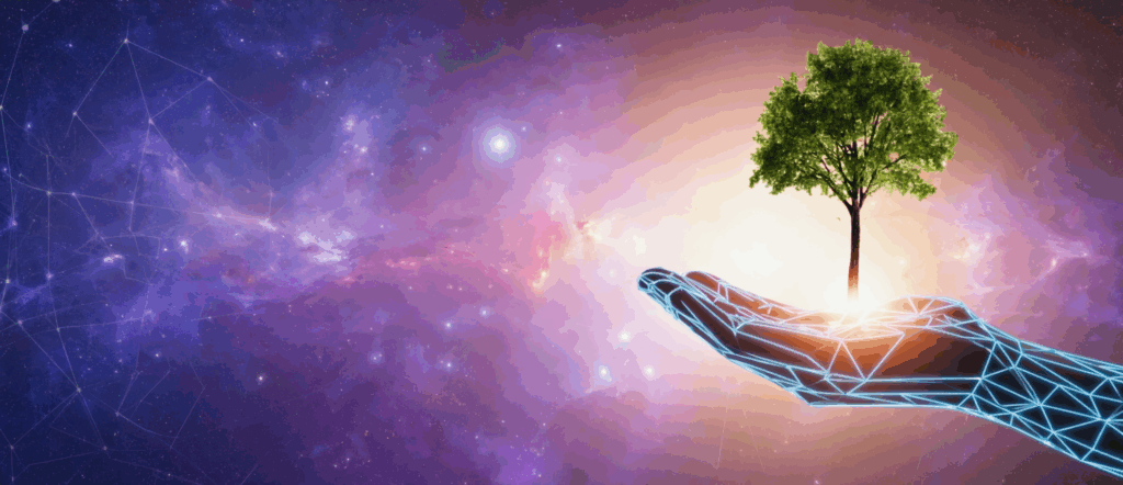 nachhaltiges design 3d hand holding tree