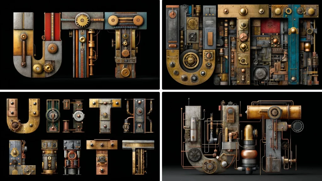 Midjourney Prompts Typografie und Grafikdesign Beispiel Steampunk