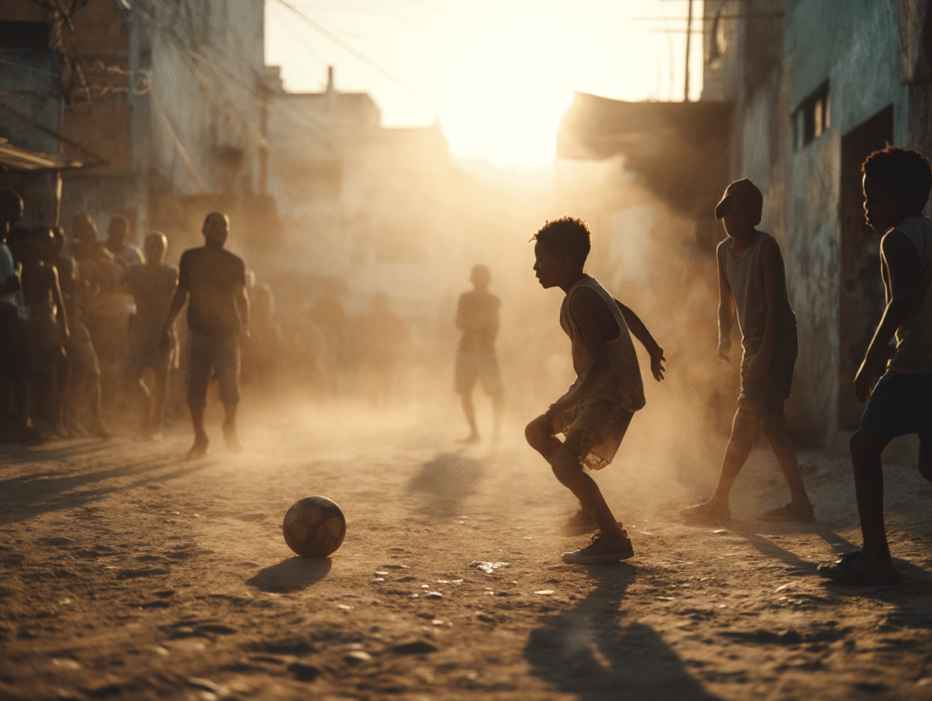 KI Bildgenerierung Kinder spielen Fussball in Sao Paolo