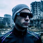 Portrait of futuristic berlin man in a beanie hat and glasses apocalyptic